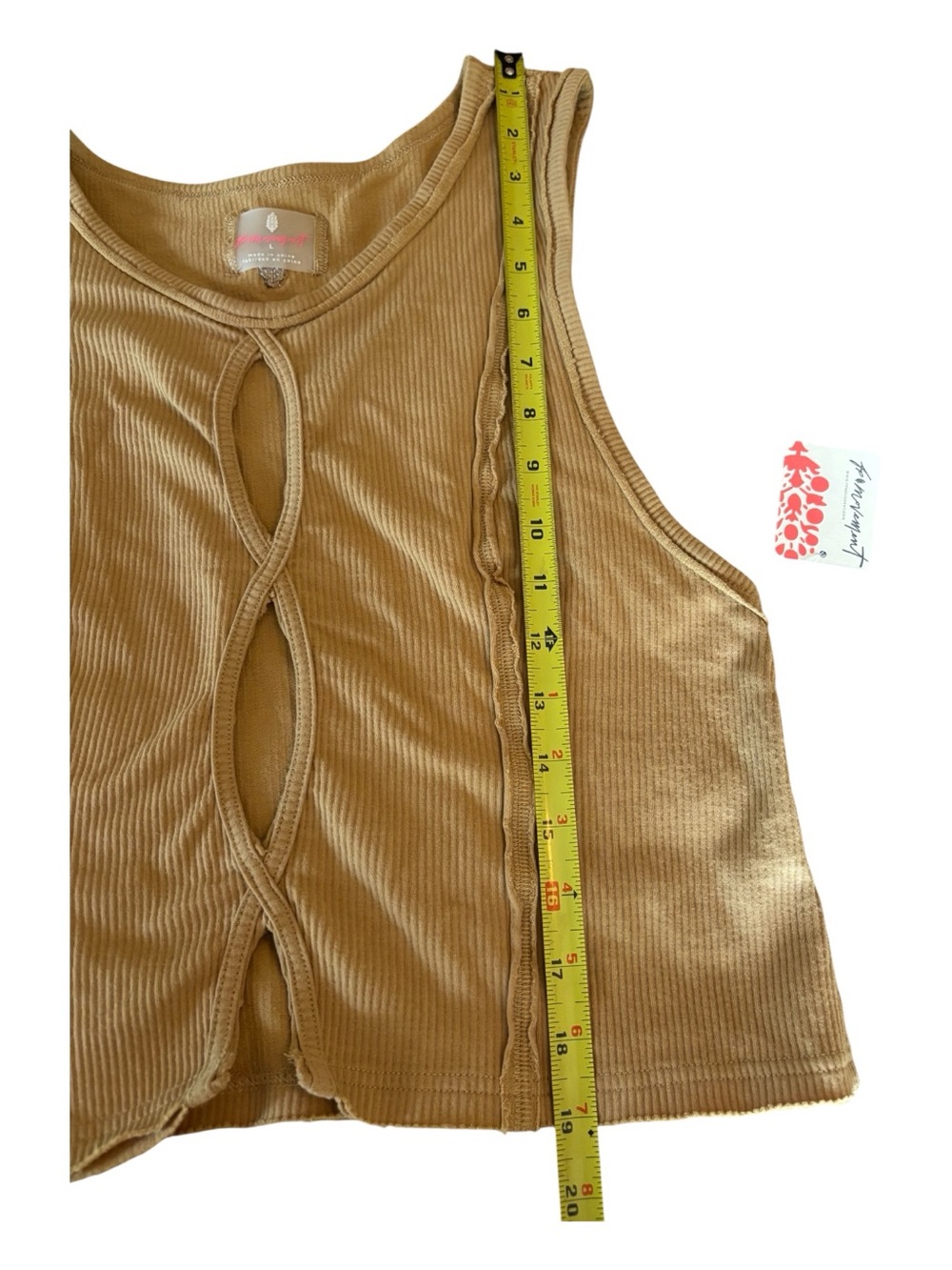 NWT Free People FP Movement Tan Ribbed Cutout Crop Tank Sz L - Picture 7 of 7